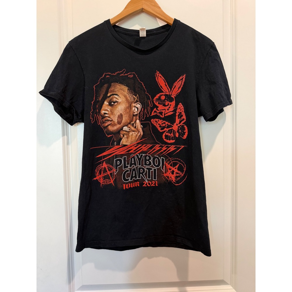 Playboi Carti Narcissist Tour 2021 Graphic T-Shirt Black Red Mens Small S Cotton